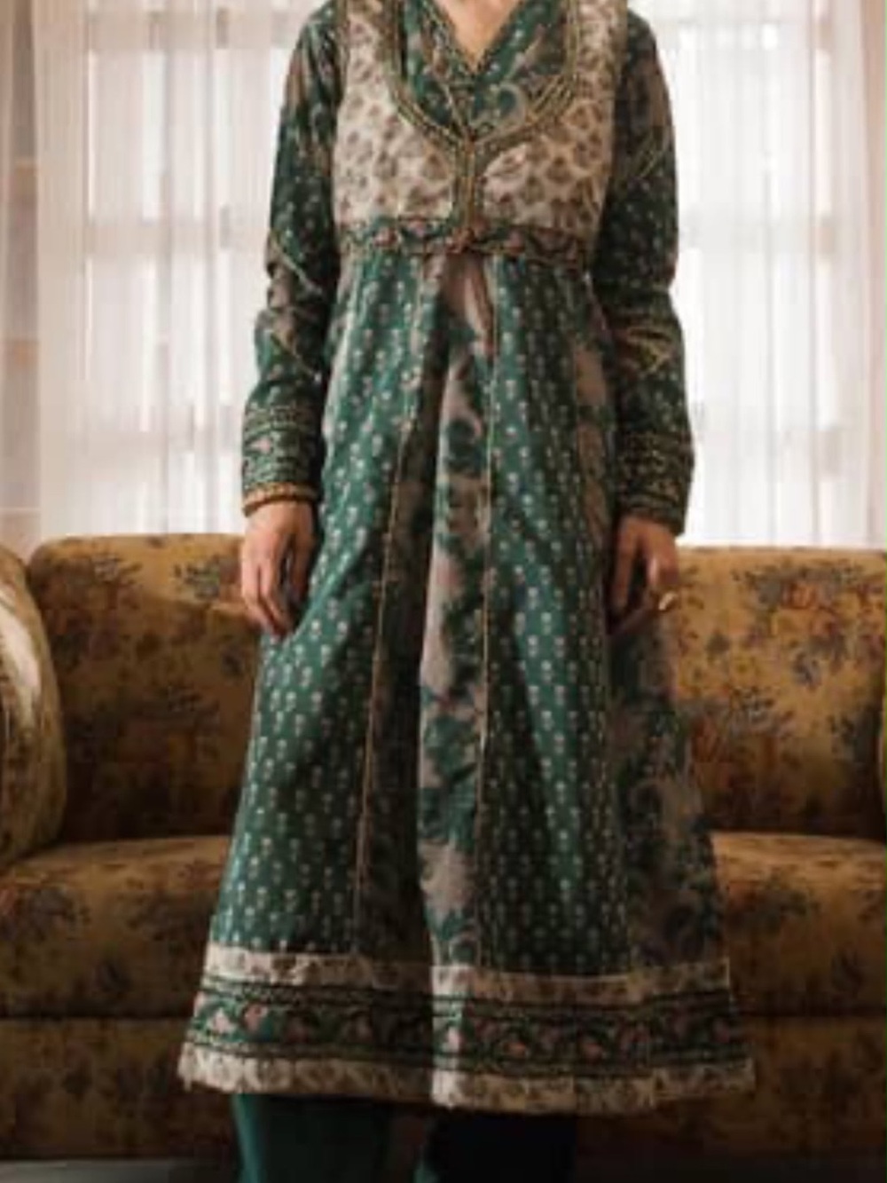 Green Paisley Patterned Long Dress